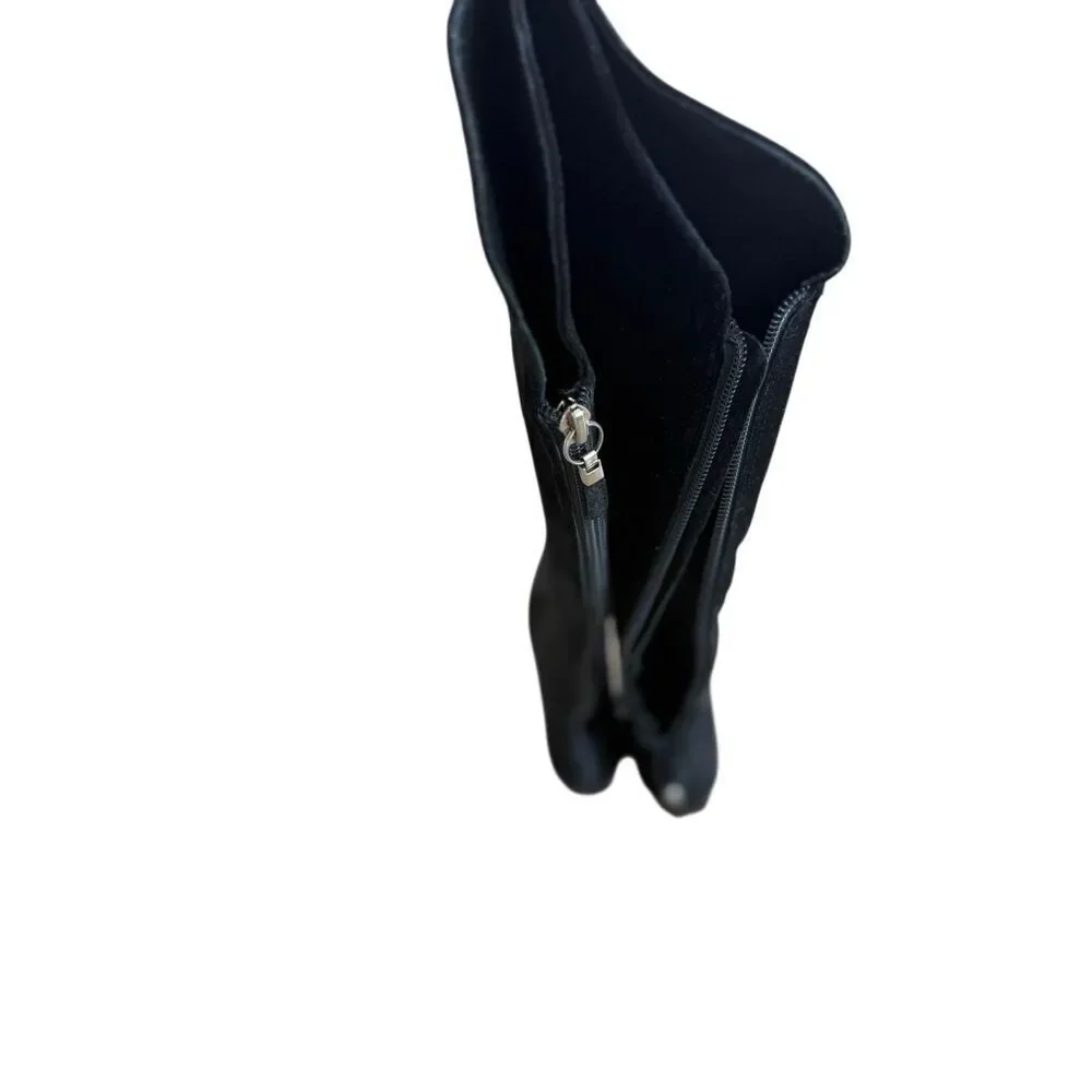 Talbots Womens Black Suede Cuffed Pointed Toe Low Block Heel Tall Boots Size 8B